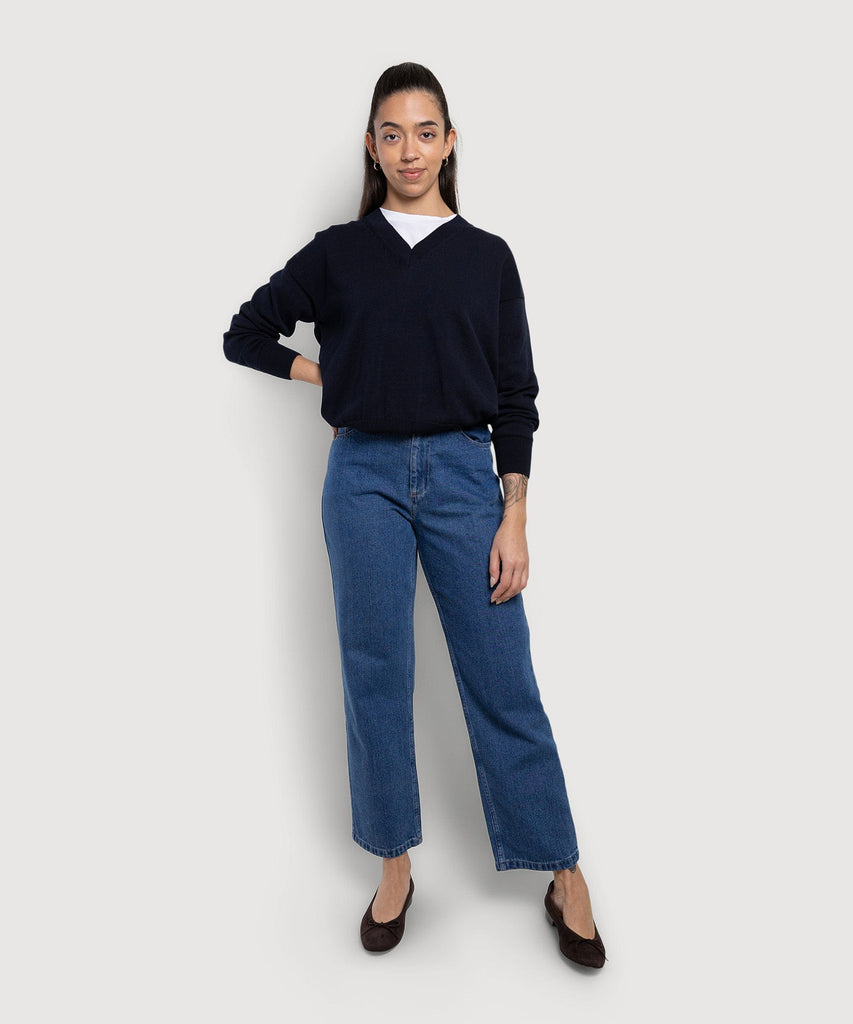Deep V-Neck Cotton Sweater Miaki Swiss Made Womenswear