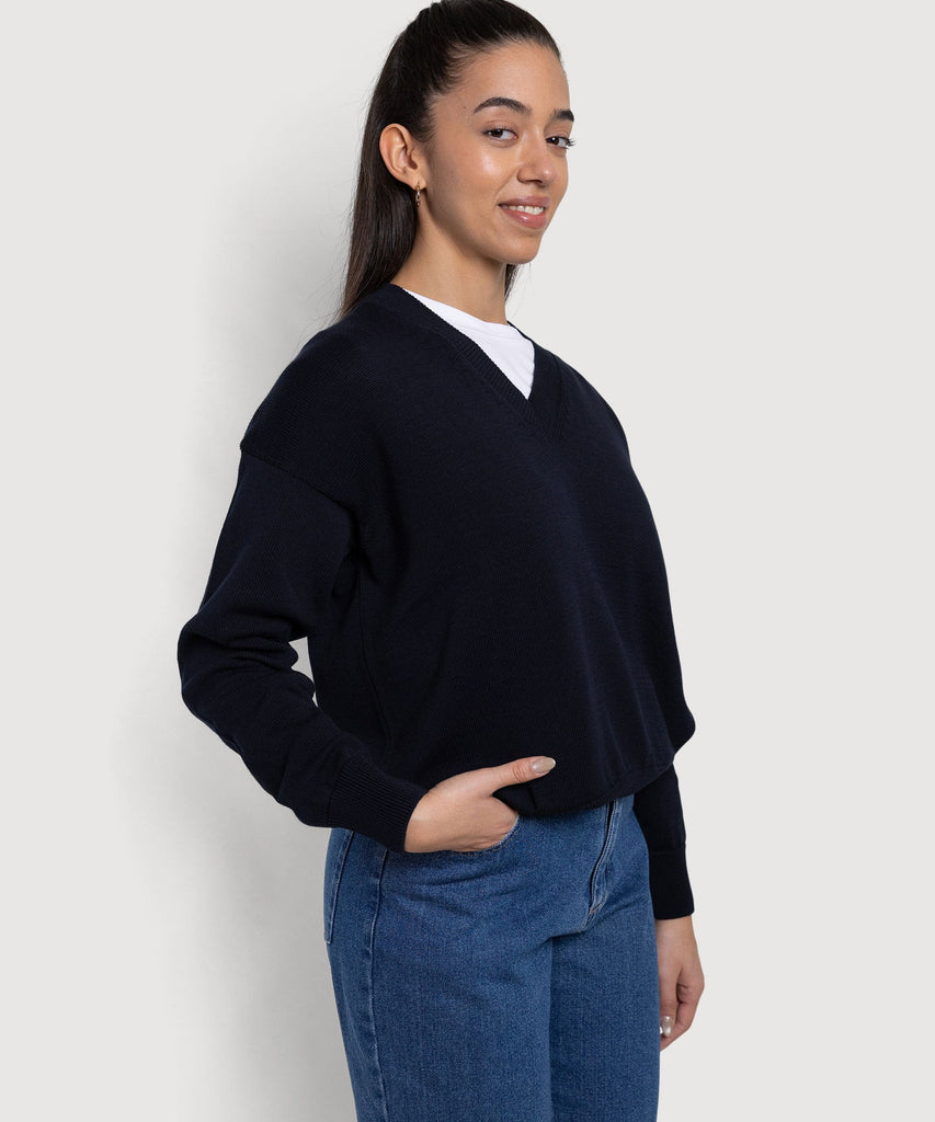 Deep V-Neck Cotton Sweater Miaki Swiss Made Womenswear