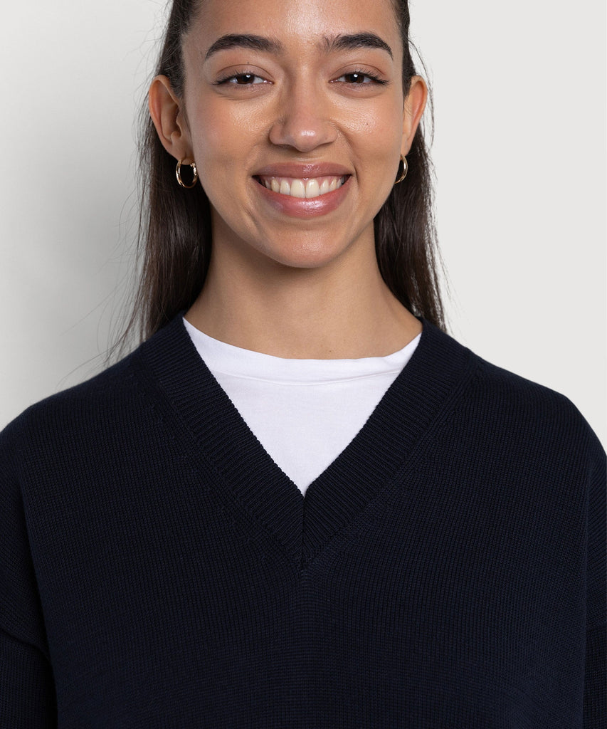 Deep V-Neck Cotton Sweater Miaki Swiss Made Womenswear