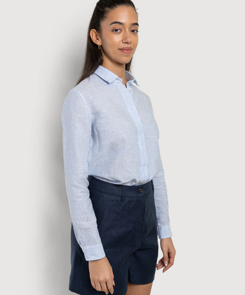 Light Blue / 34 Striped Relaxed Linen Shirt Miaki Swiss Made Womenswear