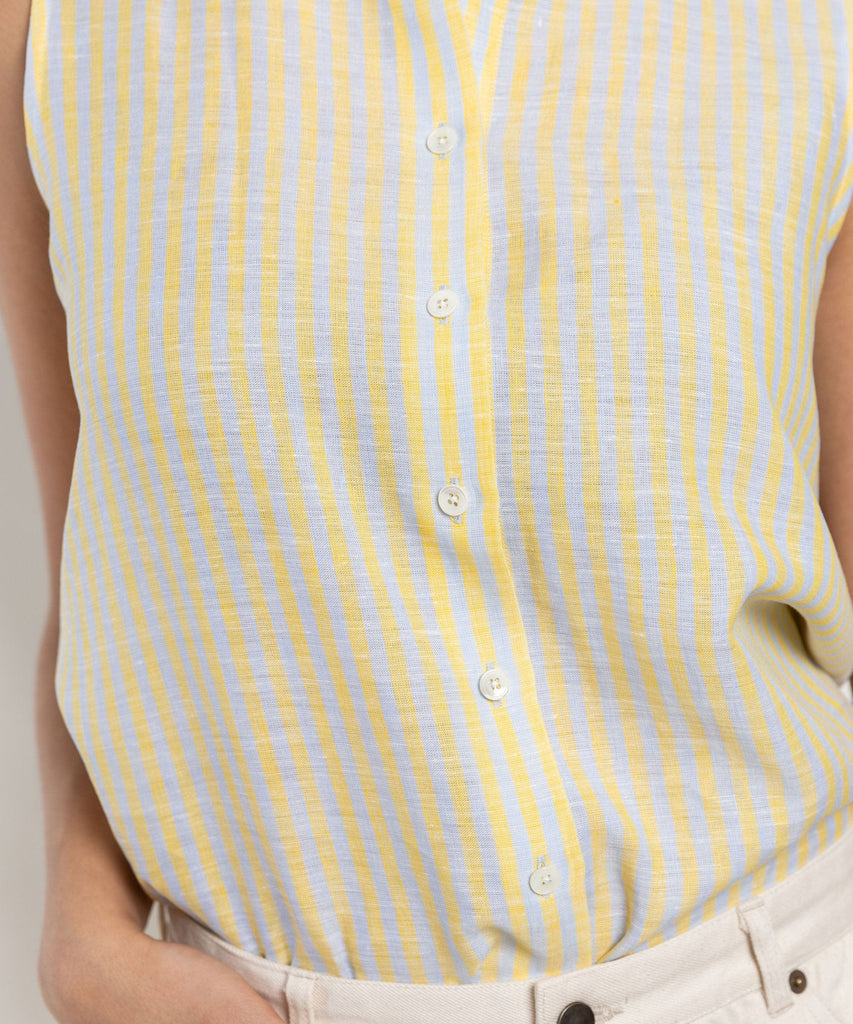 Sleeveless Linen Stripe Shirt Miaki Swiss Made Womenswear