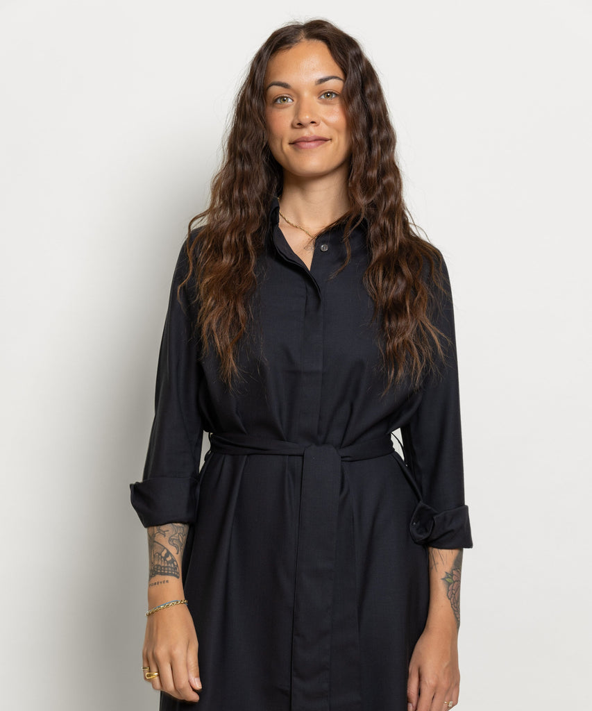 Long Wool Shirt Dress Miaki Swiss Made Womenswear