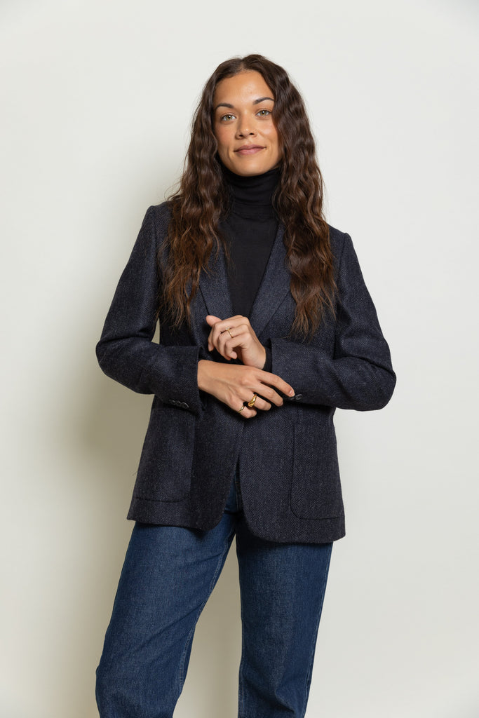 Entspannter Tweed-Blazer mit Fischgrätenmuster