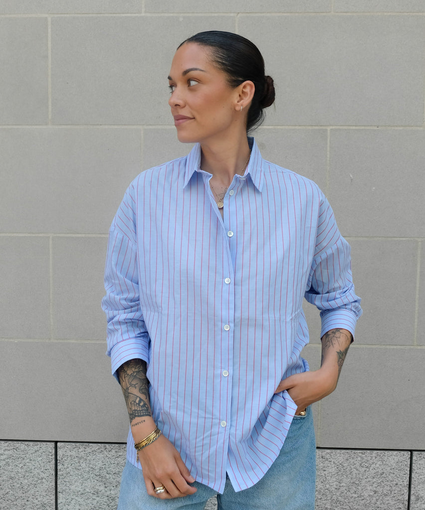 Blue/Red Stripes / S Ibiza Cotton Shirt Miaki Swiss Made Womenswear