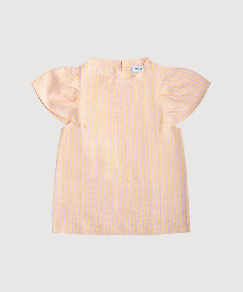 Pink/Yellow / XS Butterfly Linen Stripe Top Miaki Swiss Made Womenswear