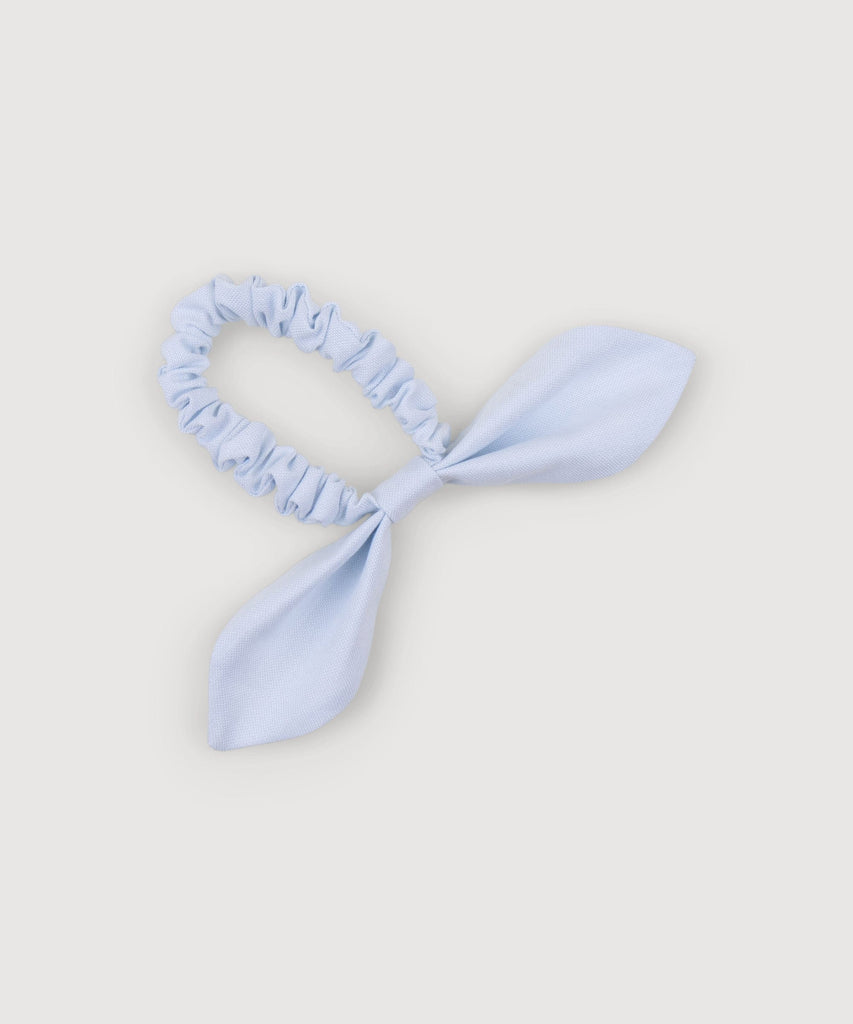 Light Blue Oxford Bow Scrunchie Miaki Swiss Made Womenswear