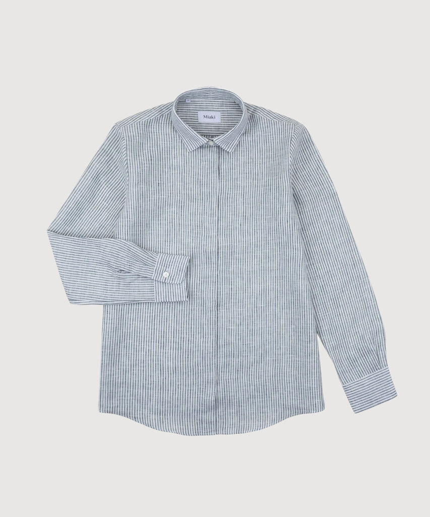 Green / 34 Striped Relaxed Linen Shirt Miaki Swiss Made Womenswear