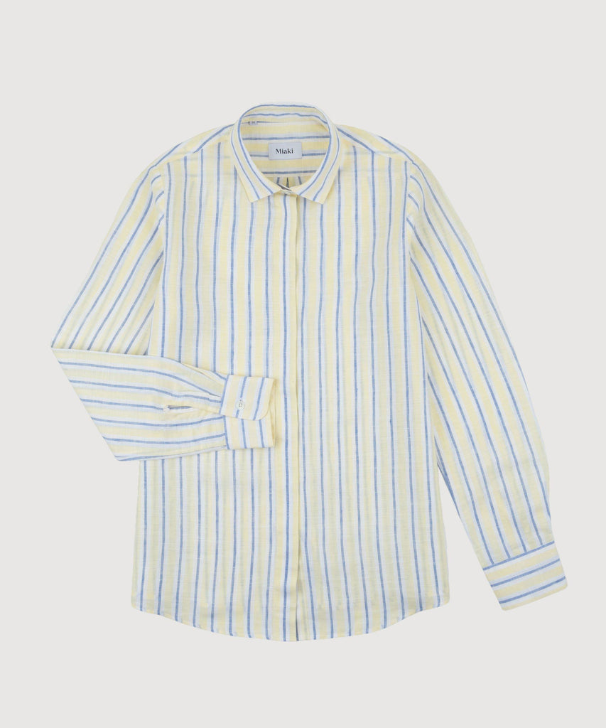 Yellow/Blue / 34 Striped Relaxed Linen Shirt Miaki Swiss Made Womenswear