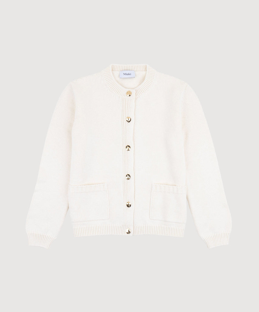 Ivory / XS Knitted Cotton Pocket Cardigan Miaki Swiss Made Womenswear