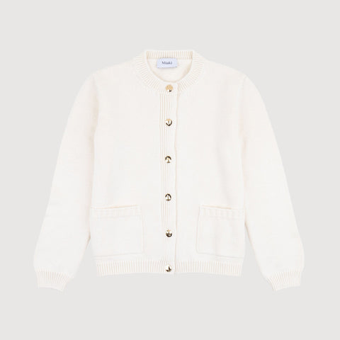 Ivory / XS Knitted Cotton Pocket Cardigan Miaki Swiss Made Womenswear