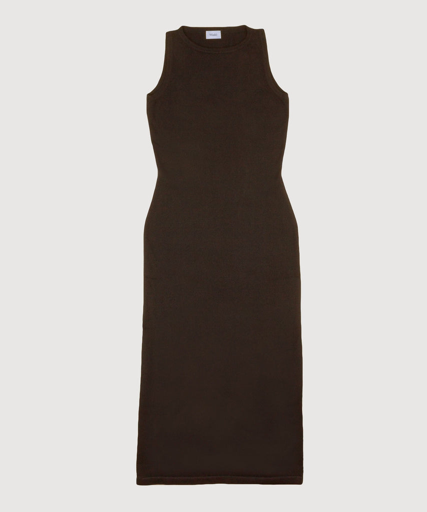 Dark Brown / XS Long Knitted Sleeveless Dress Miaki Swiss Made Womenswear