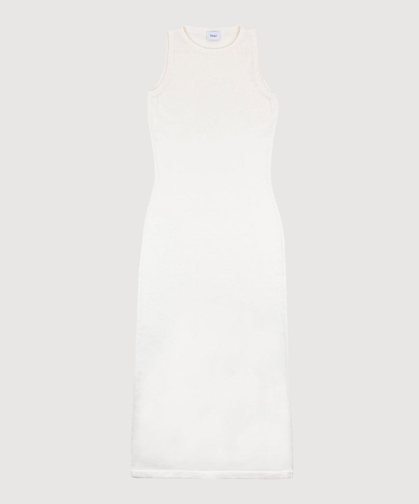Ivory / XS Long Knitted Sleeveless Dress Miaki Swiss Made Womenswear