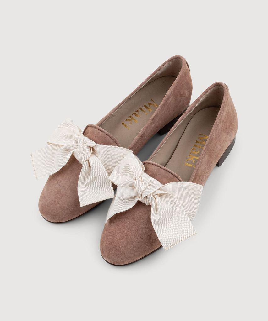 Taupe / 36 Large Bow Slipper Miaki Swiss Made Womenswear