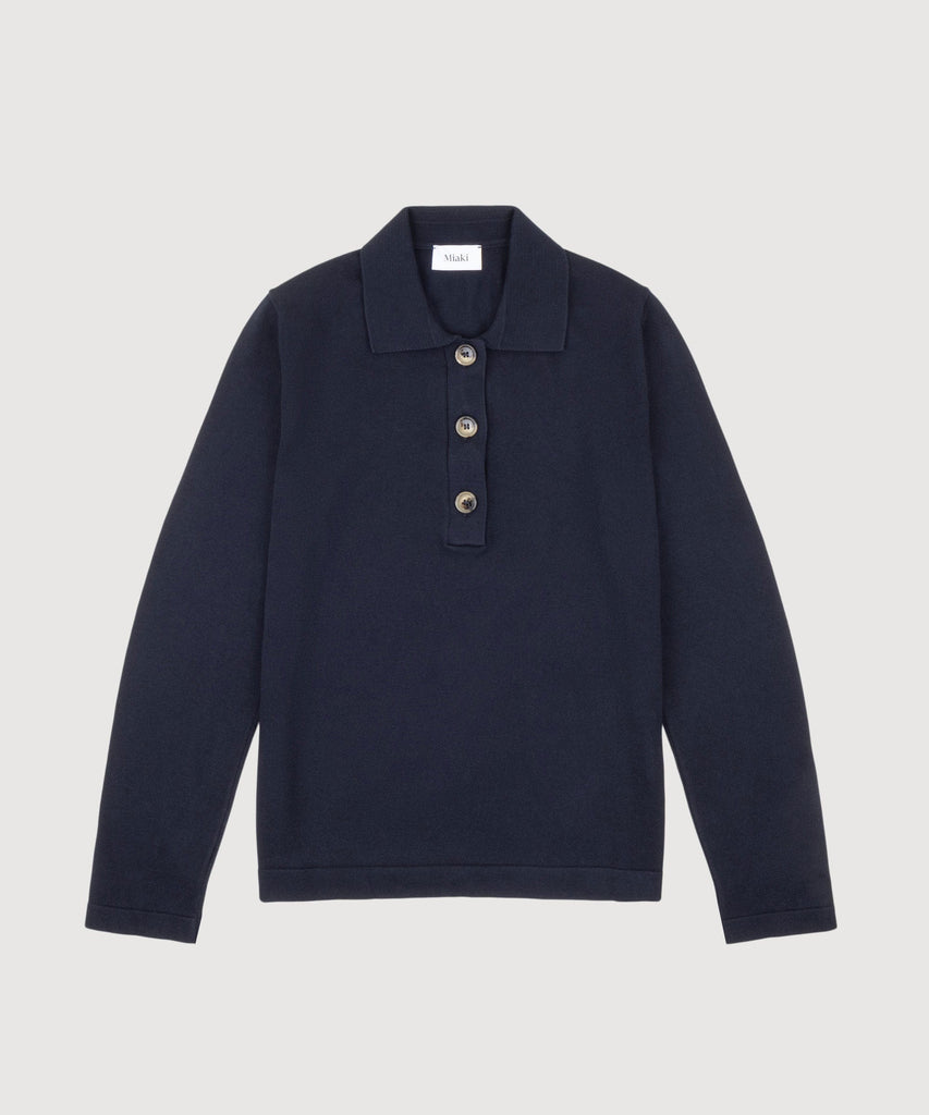 Navy / XS Polo Cotton Sweater Miaki Swiss Made Womenswear