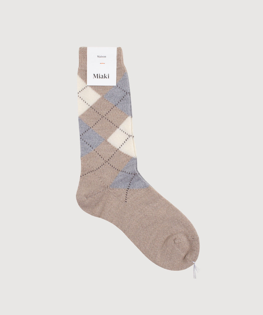 Beige/Light Grey / 36/38 Argyle Wool Socks Miaki Swiss Made Womenswear