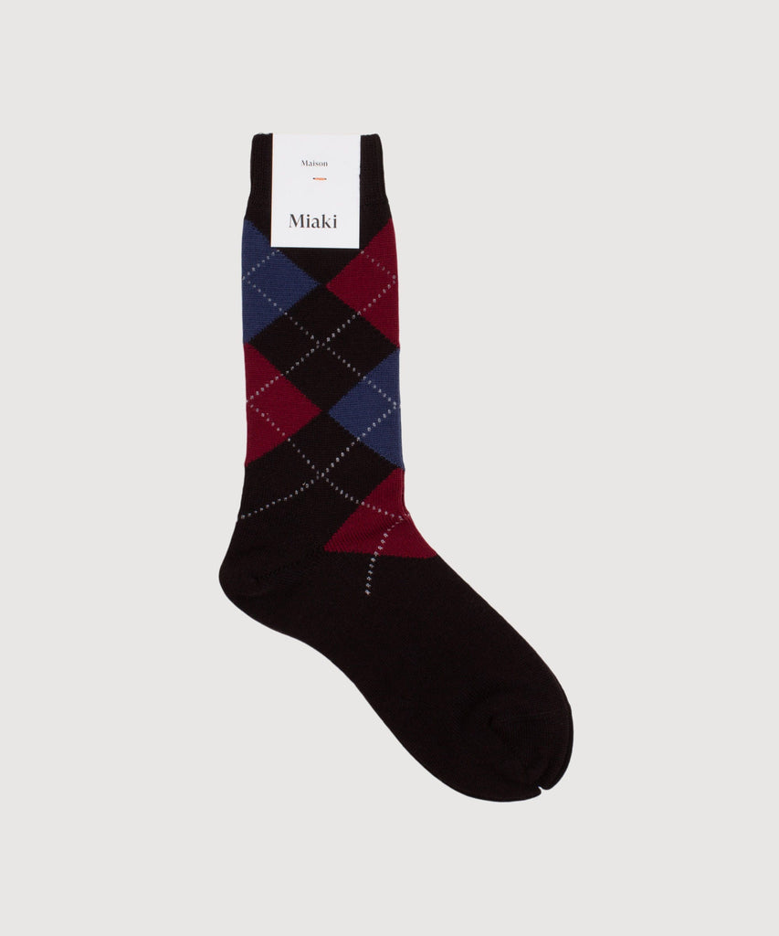 Navy/Bordeaux / 36/38 Argyle Wool Socks Miaki Swiss Made Womenswear