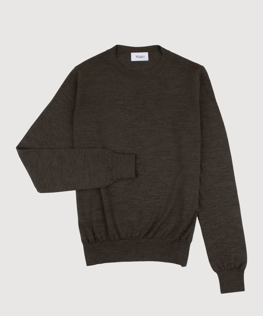 Classic Olive / XS Wool Roundneck Sweater Miaki Swiss Made Womenswear