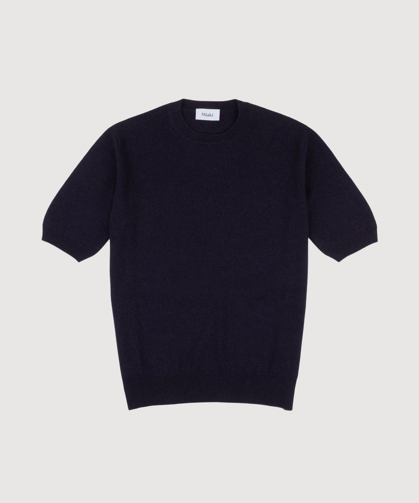 Navy / XS Short Sleeve Cashmere Sweater Miaki Swiss Made Womenswear