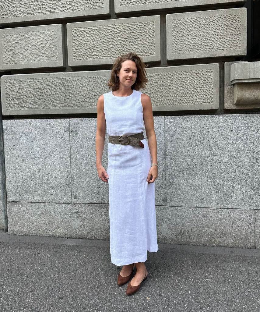 White / XS Long Sleeveless Linen Dress Miaki Swiss Made Womenswear