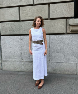 White / XS Long Sleeveless Linen Dress Miaki Swiss Made Womenswear