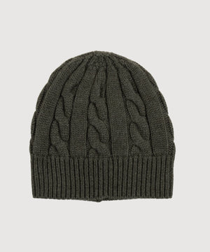Dark Olive / One Size Cable Knit Cashmere Cap Miaki Swiss Made Womenswear