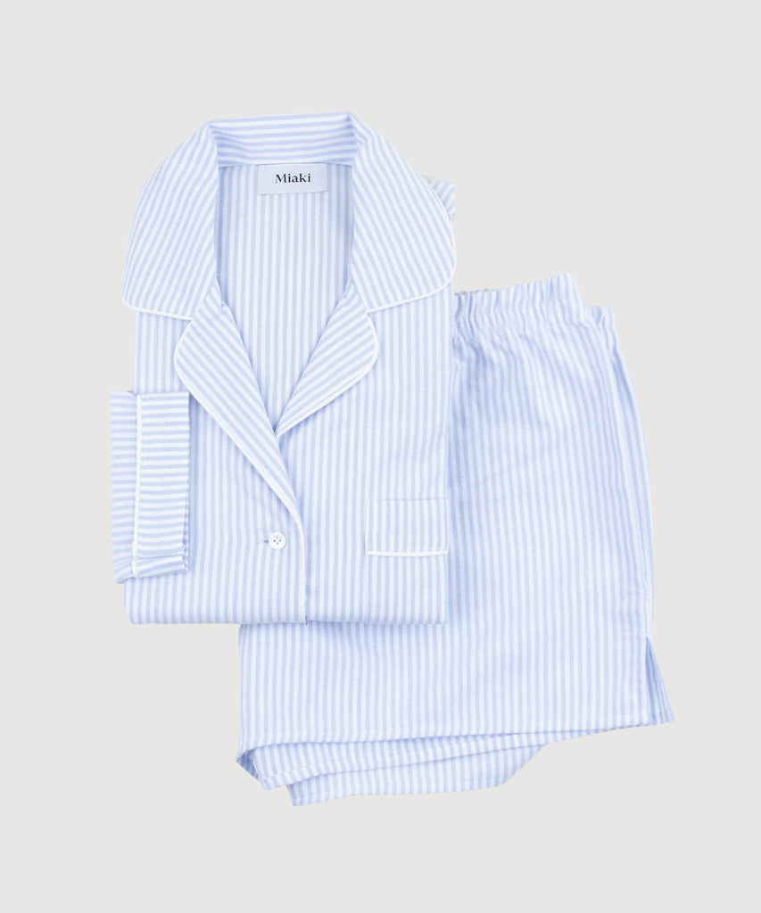 Light Blue/White / XS Striped Long Sleeve Pyjama Miaki Swiss Made Womenswear