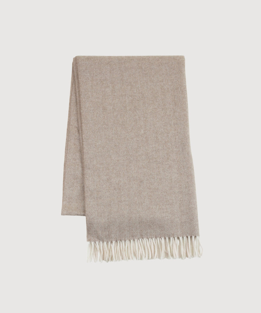 Beige Large Cashmere Herringbone Scarf Miaki Swiss Made Womenswear