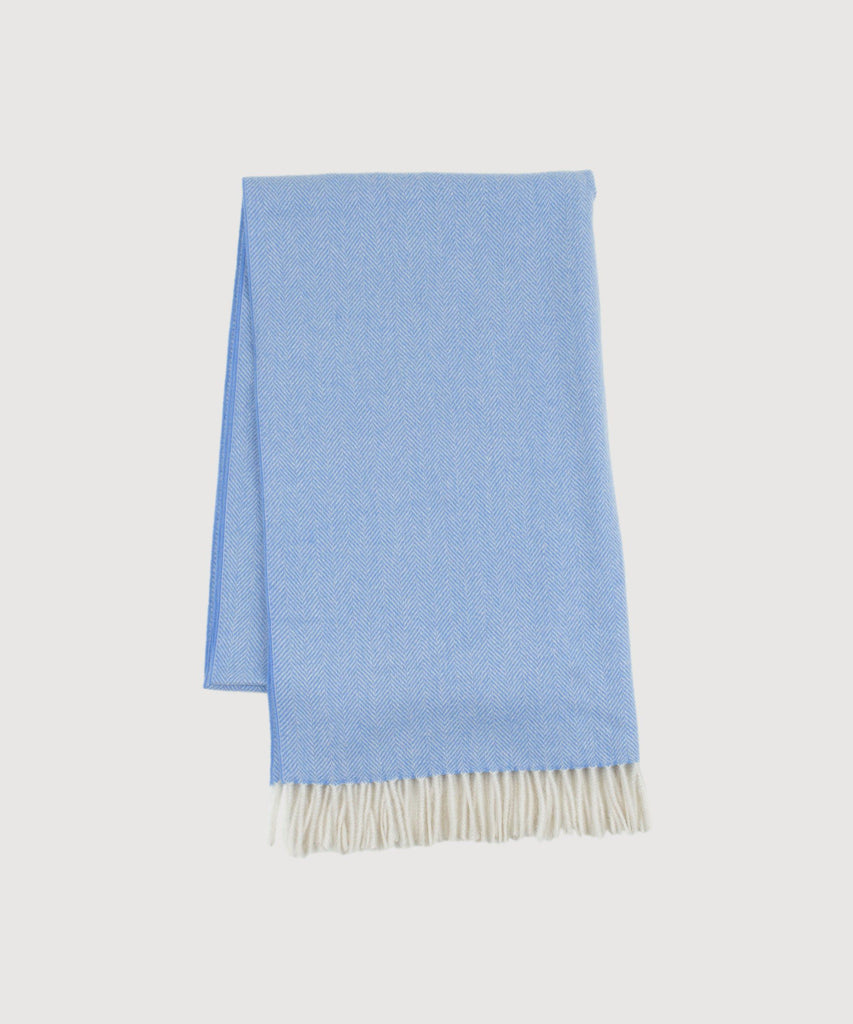 Light Blue Large Cashmere Herringbone Scarf Miaki Swiss Made Womenswear