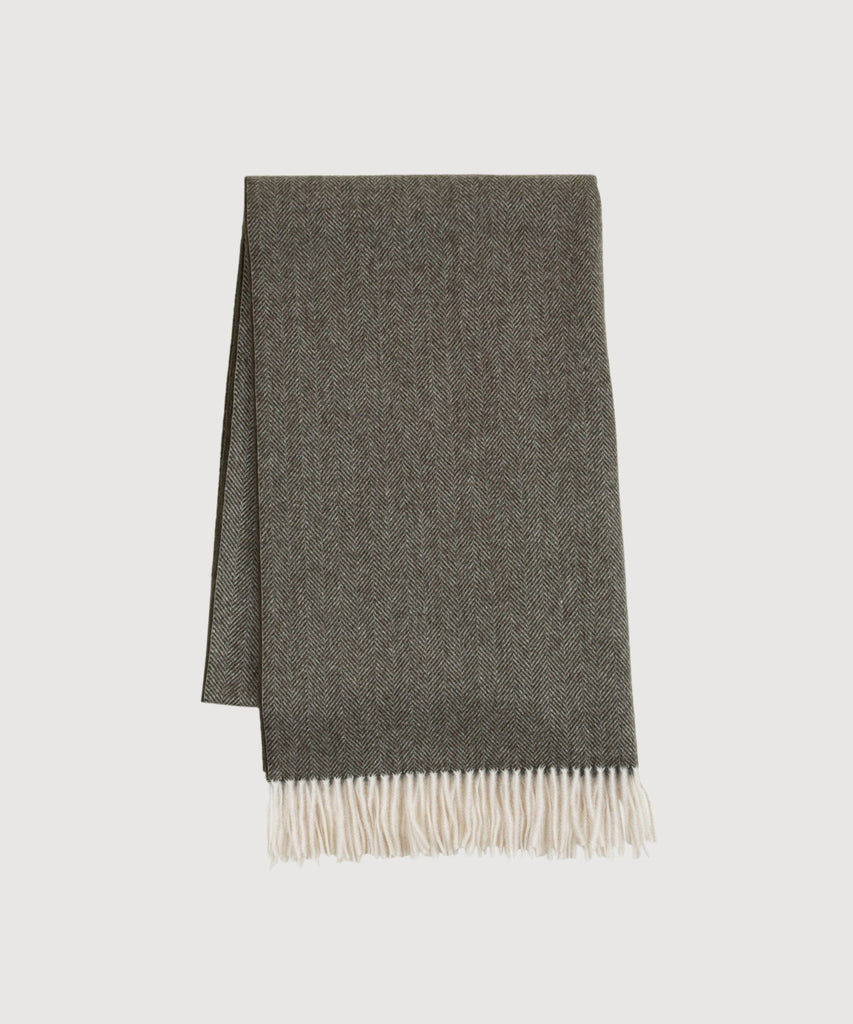 Olive Large Cashmere Herringbone Scarf Miaki Swiss Made Womenswear