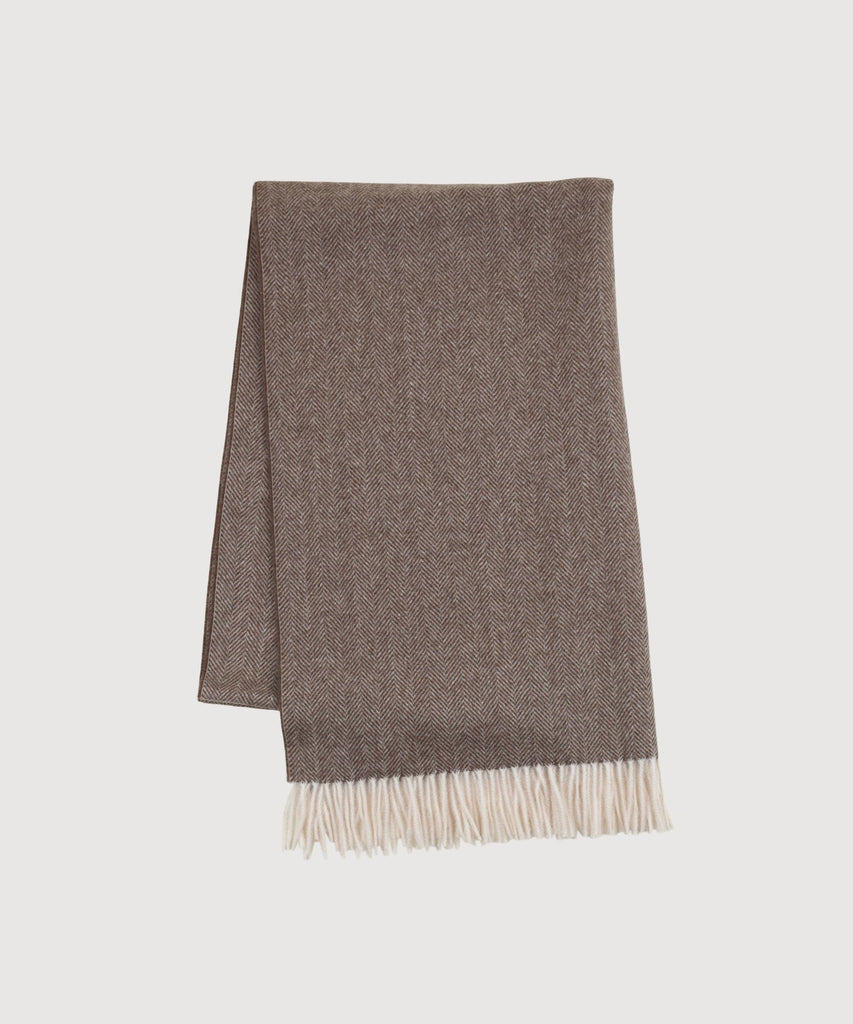 Light Brown Large Cashmere Herringbone Scarf Miaki Swiss Made Womenswear