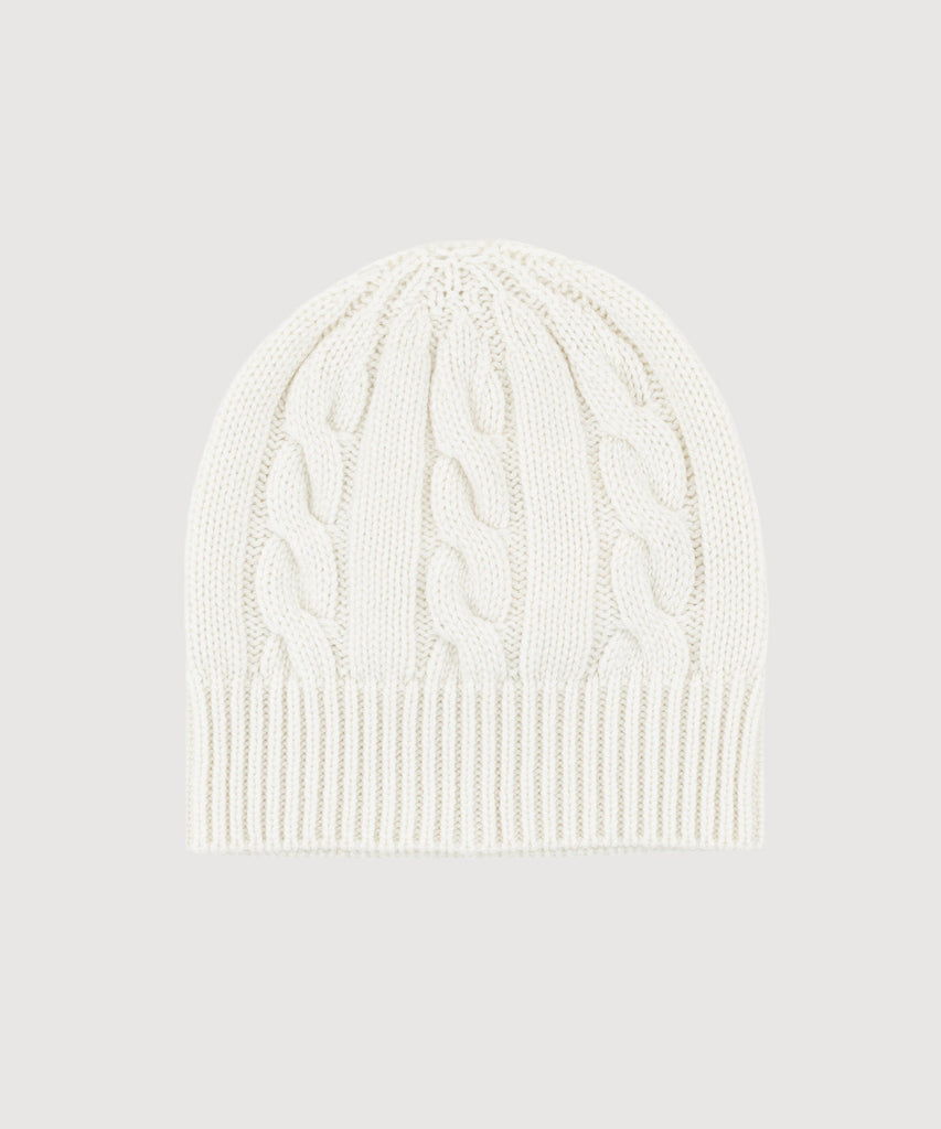 Ivory / One Size Cable Knit Cashmere Cap Miaki Swiss Made Womenswear