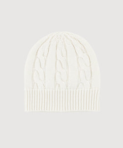 Ivory / One Size Cable Knit Cashmere Cap Miaki Swiss Made Womenswear