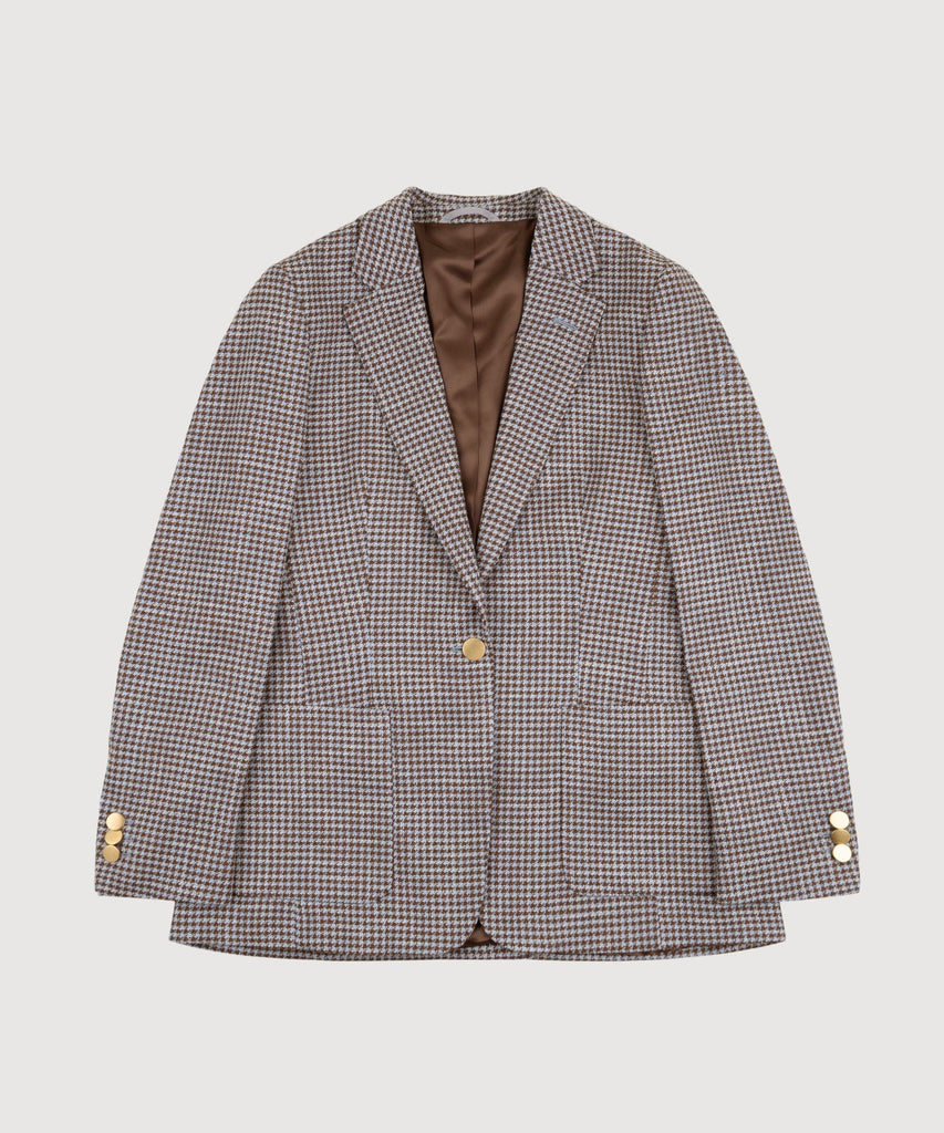 Relaxed Wool Silk Houndstooth Blazer Miaki Swiss Made Womenswear