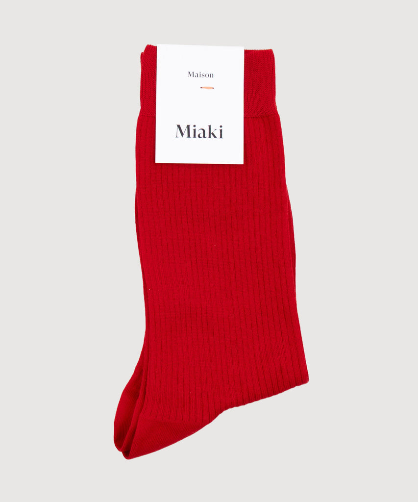 Red / 36/38 Ribbed Cotton Socks Miaki Swiss Made Womenswear
