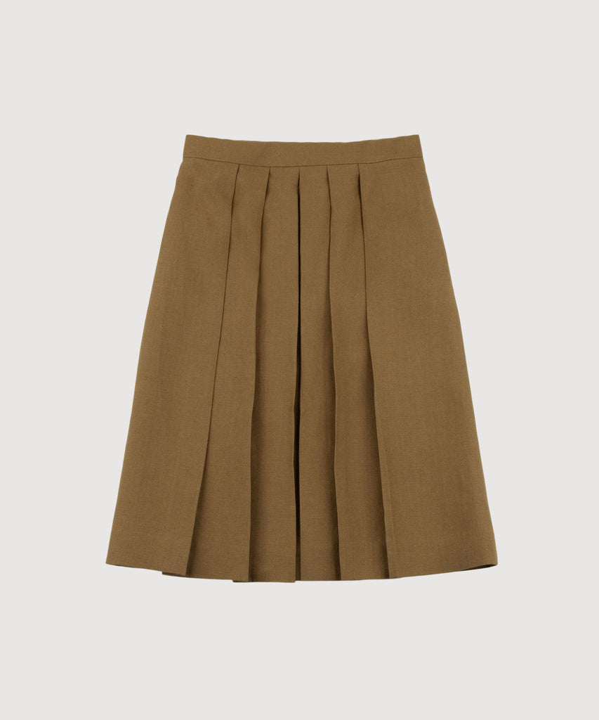 Khaki / 34 Pleated Linen Skirt Miaki Swiss Made Womenswear