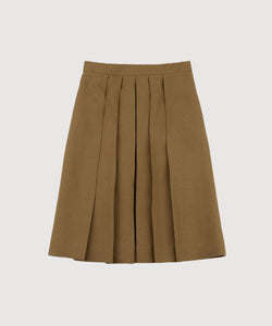 Khaki / 34 Pleated Linen Skirt Miaki Swiss Made Womenswear