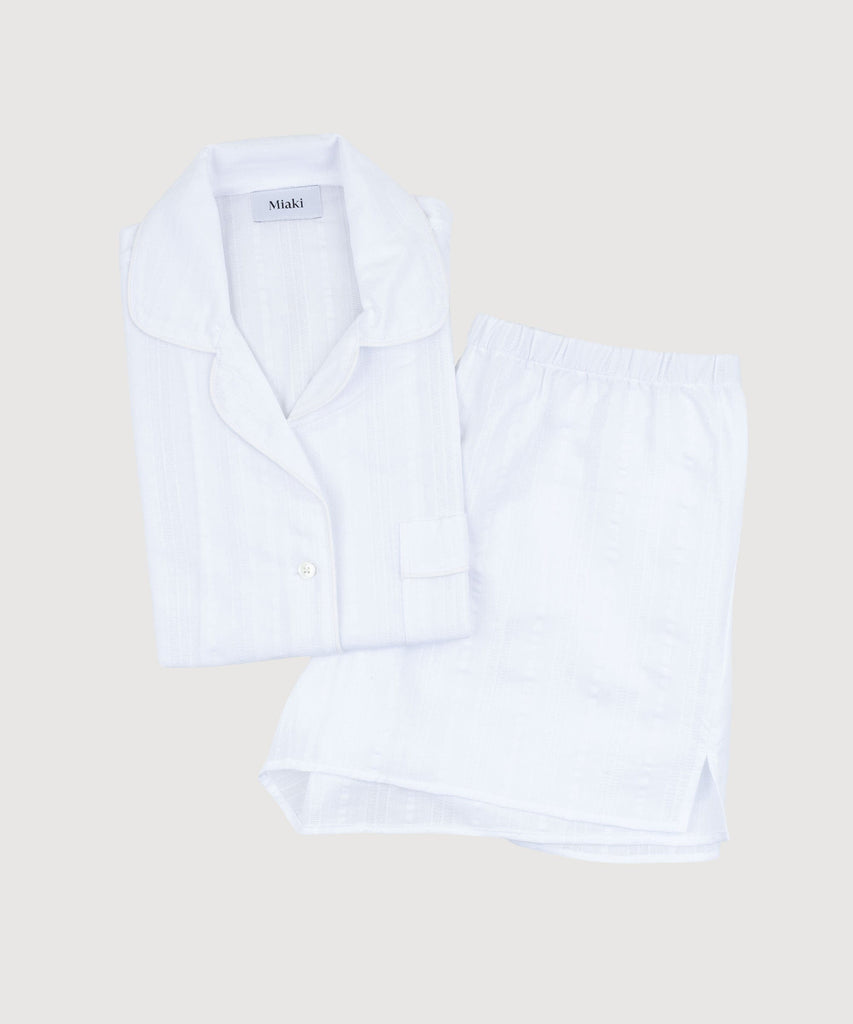 White / XS Striped Short Sleeve Pyjama Miaki Swiss Made Womenswear