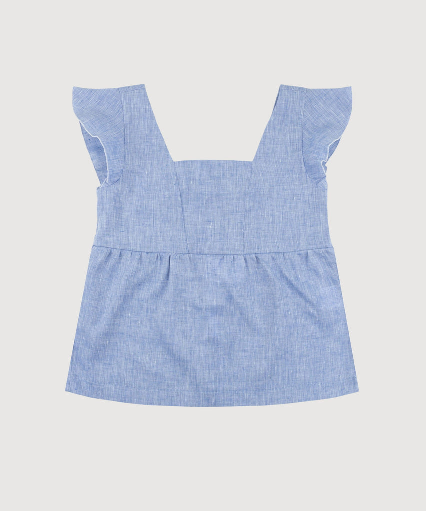 Blue / XS Volant Linen Top Miaki Swiss Made Womenswear