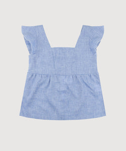 Blue / XS Volant Linen Top Miaki Swiss Made Womenswear