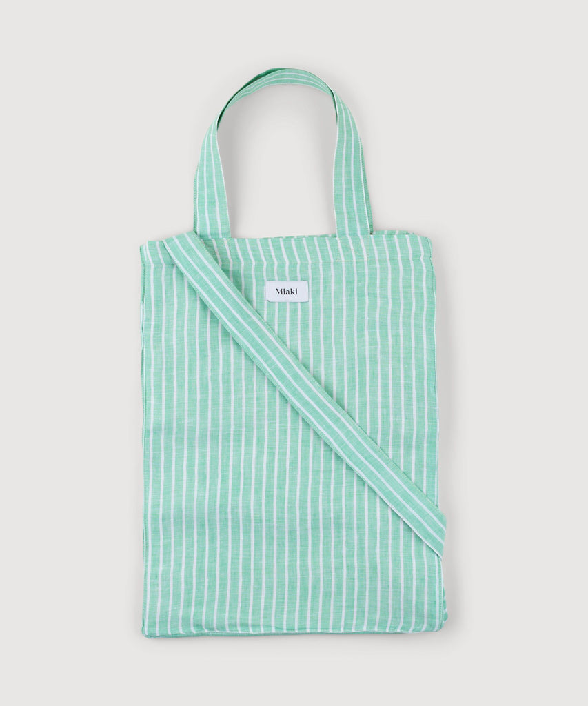 Green/White / One Size Linen Strap Tote Miaki Swiss Made Womenswear