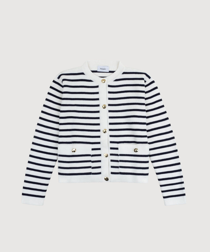 Ivory/Navy / XS Striped Cotton Cardigan Miaki Swiss Made Womenswear
