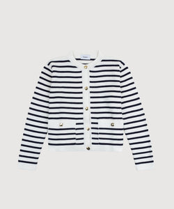 Ivory/Navy / XS Striped Cotton Cardigan Miaki Swiss Made Womenswear