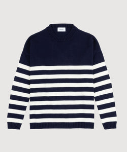Navy/Ivory / XS Striped Oversized Cotton Sweater Miaki Swiss Made Womenswear