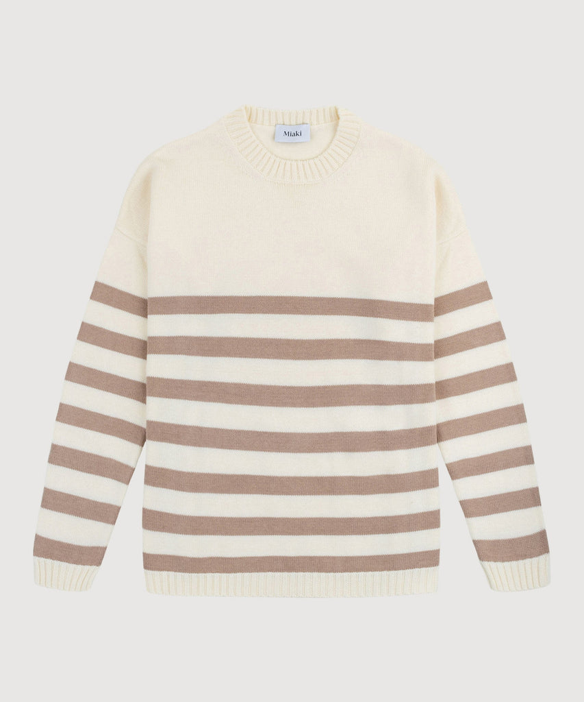 Ivory/Beige / XS Striped Oversized Cotton Sweater Miaki Swiss Made Womenswear