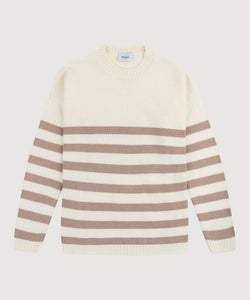 Ivory/Beige / XS Striped Oversized Cotton Sweater Miaki Swiss Made Womenswear