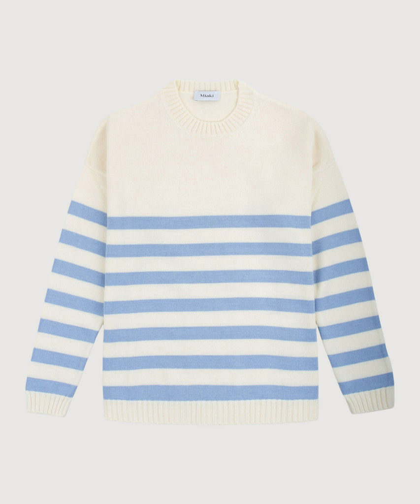 Ivory/Light Blue / XS Striped Oversized Cotton Sweater Miaki Swiss Made Womenswear