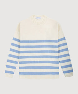 Ivory/Light Blue / XS Striped Oversized Cotton Sweater Miaki Swiss Made Womenswear