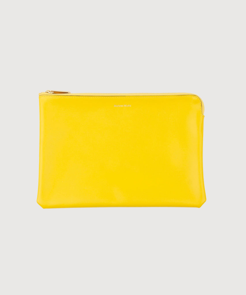 Light Yellow Large Leather Pouch Miaki Swiss Made Womenswear