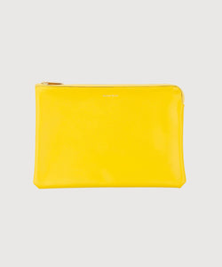 Light Yellow Large Leather Pouch Miaki Swiss Made Womenswear
