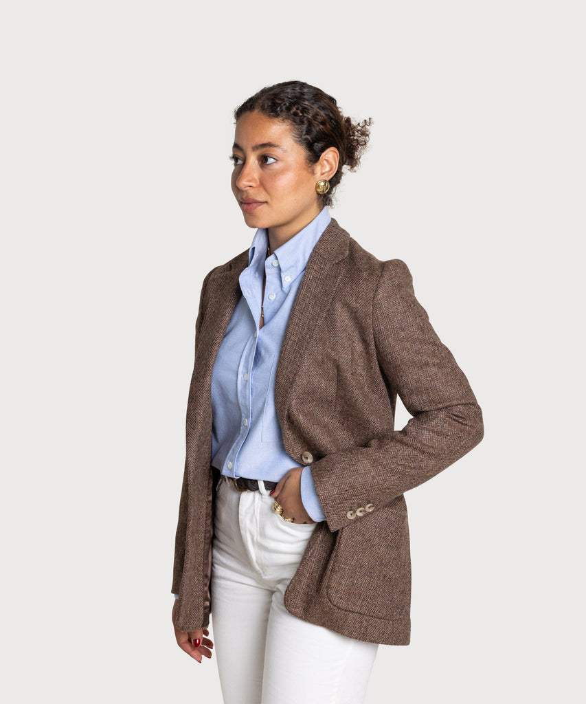 Relaxed Herringbone Tweed Blazer Miaki Swiss Made Womenswear